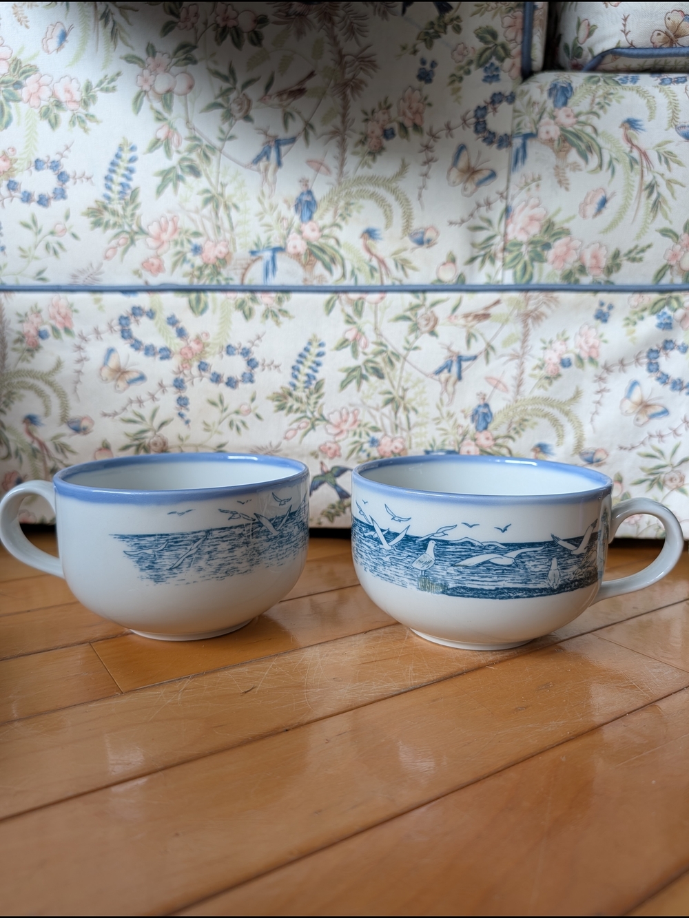2 Vtg Otagiri Blue Coastal Ceramic Soup Mugs